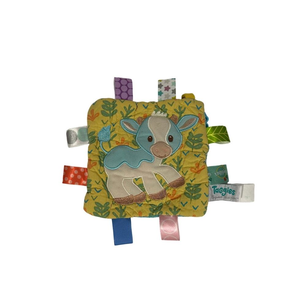Tagggies Cow Calf Crinkle Me Lovey Casey Square Tag Baby Crib Stroller Toy Clip